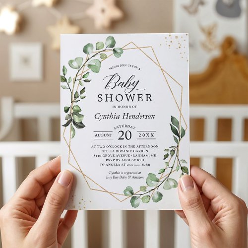 Greenery Eucalyptus Modern Geometric Baby Shower Invitation