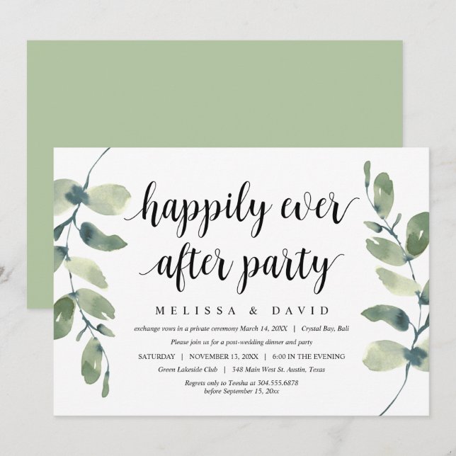 Greenery Eucalyptus, Modern Wedding Elopement Invitation (Front/Back)