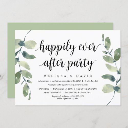 Greenery Eucalyptus Modern Wedding Elopement Invitation