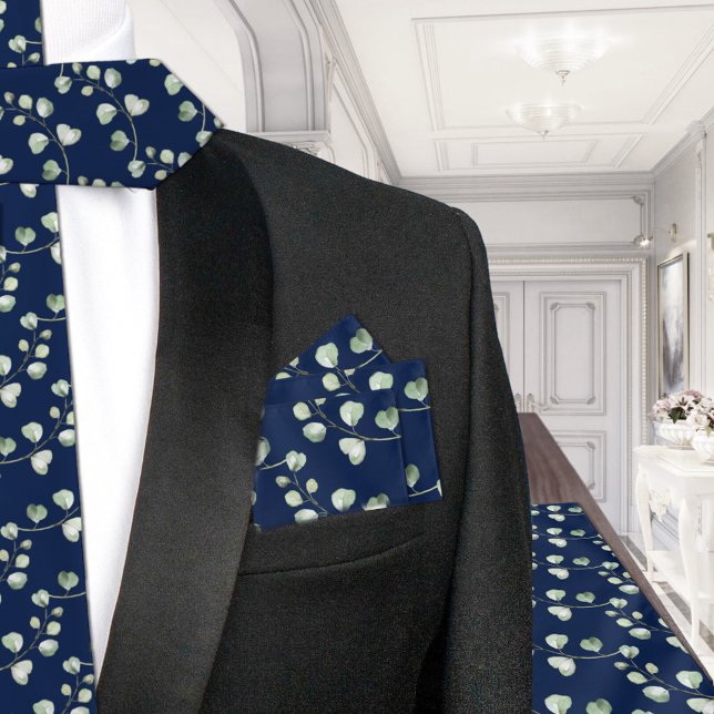 Greenery Eucalyptus Navy Wedding Pocket Square  Bandana (Creator Uploaded)