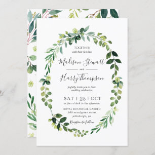 Greenery Eucalyptus Oval Wreath Botanical Wedding Invitation