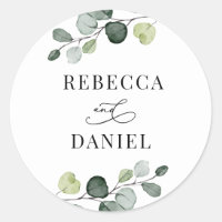 Personalised Round Eucalyptus Leaves Wedding Stickers / Wedding Favor  Stickers / Wedding Invitation Stickers / Wedding Sweets Stickers 