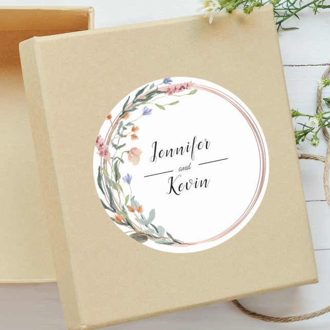 Greenery Eucalyptus Personalized Wedding  Classic Round Sticker (Creator Uploaded)
