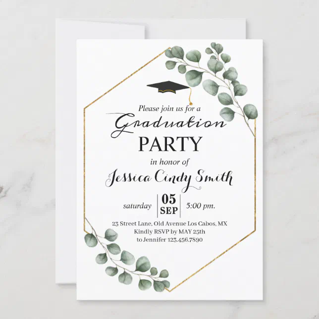 Greenery Eucalyptus Photo Graduation Party Invitation | Zazzle