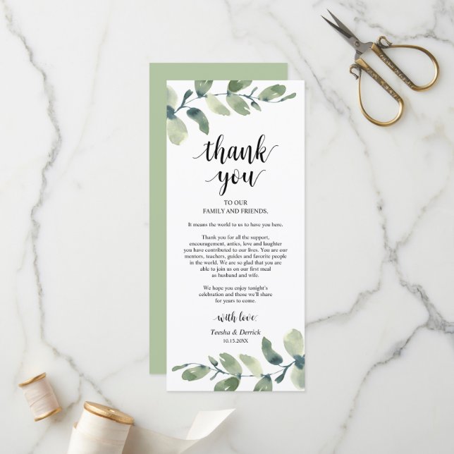 Greenery Eucalyptus Place Setting Thank You Card (Front/Back In Situ)