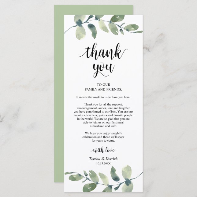 Greenery Eucalyptus Place Setting Thank You Card (Front/Back)