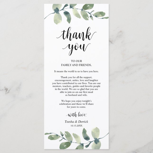 Greenery Eucalyptus Place Setting Thank You Card (Front)