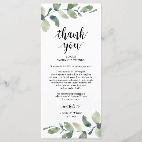 Greenery Eucalyptus Place Setting Thank You Card