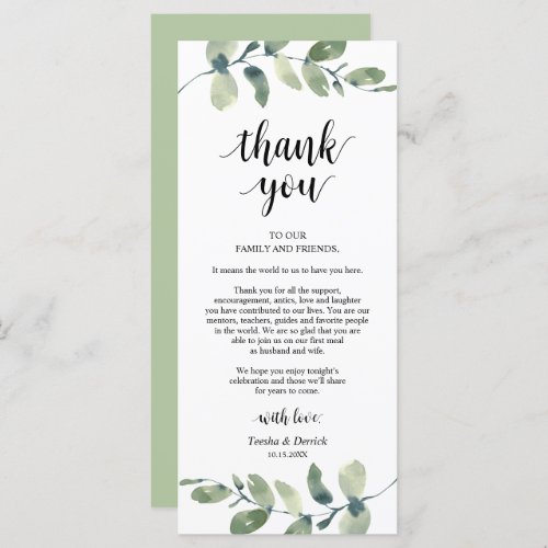 Greenery Eucalyptus Place Setting Thank You Card