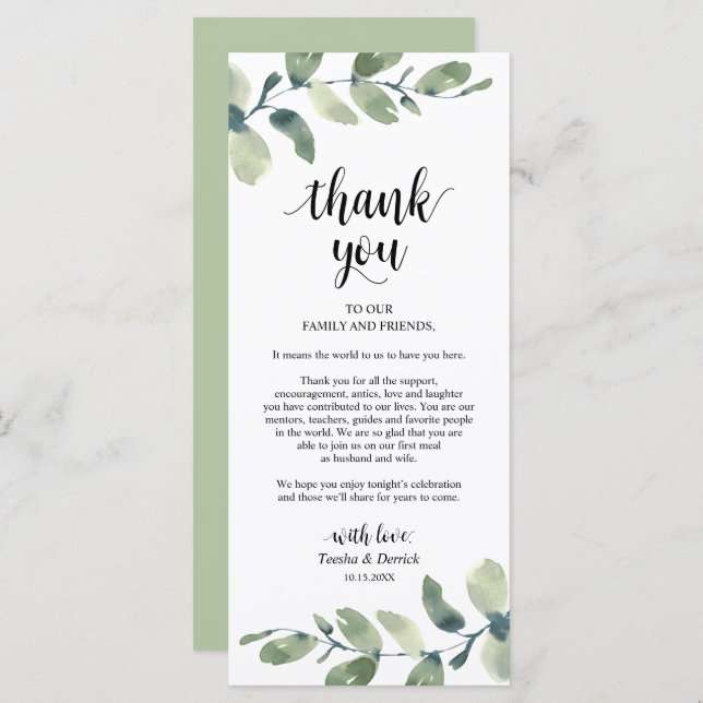 Greenery Eucalyptus Place Setting Thank You Card (Front/Back)
