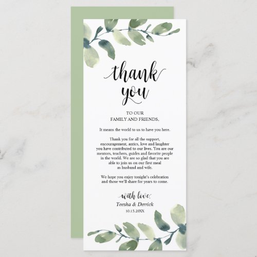 Greenery Eucalyptus Place Setting Thank You Card