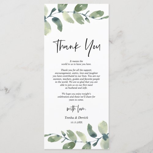 Greenery Eucalyptus Place Setting Thank You Card