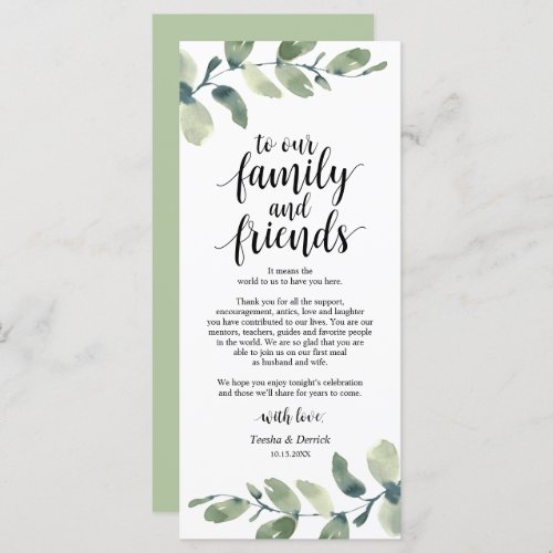 Greenery Eucalyptus Place Setting Thank You Card