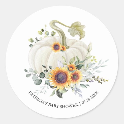 Greenery Eucalyptus Pumpkin Fall Baby Shower Class Classic Round Sticker