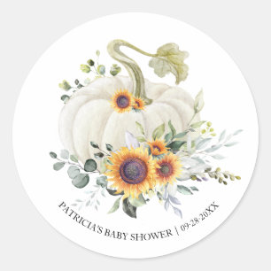 Greenery Eucalyptus Pumpkin Fall Baby Shower Class Classic Round Sticker