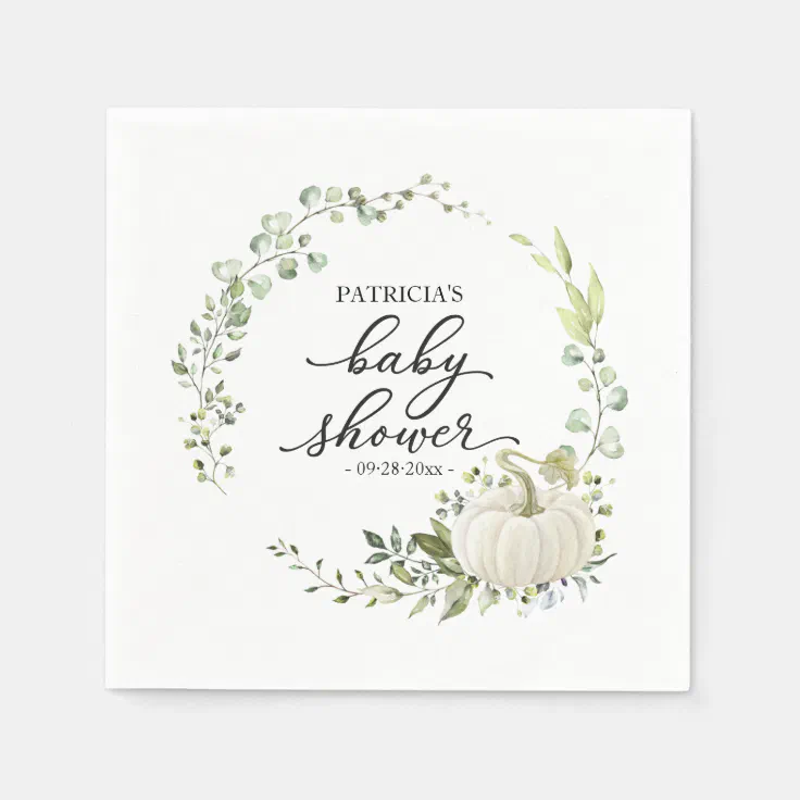 Greenery Eucalyptus Pumpkin Fall Baby Shower Napkins Zazzle