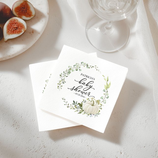 Greenery Eucalyptus Pumpkin Fall Baby Shower Napkins (Creator Uploaded)