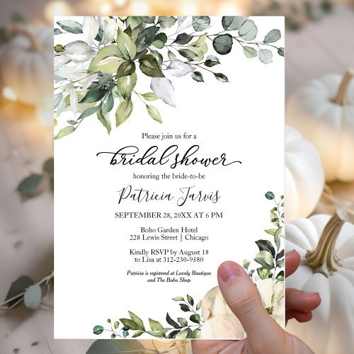 Greenery Eucalyptus Pumpkin Fall Bridal Shower Invitation