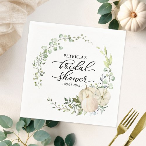 Greenery Eucalyptus Pumpkin Fall Bridal Shower Napkins