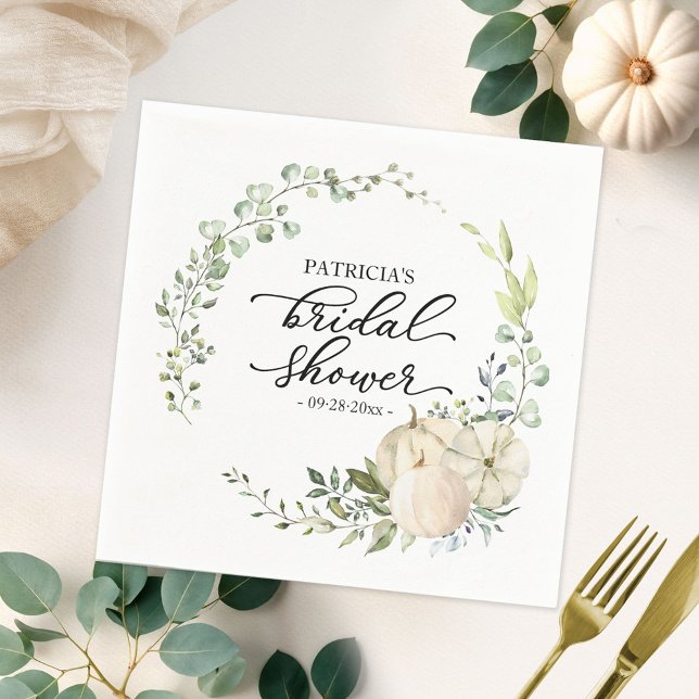 Greenery Eucalyptus Pumpkin Fall Bridal Shower Napkins (Creator Uploaded)