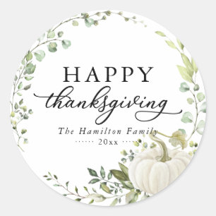 Greenery Eucalyptus Pumpkin Thanksgiving Dinner Classic Round Sticker