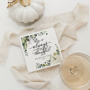 Greenery Eucalyptus Pumpkin Thanksgiving Dinner Napkins