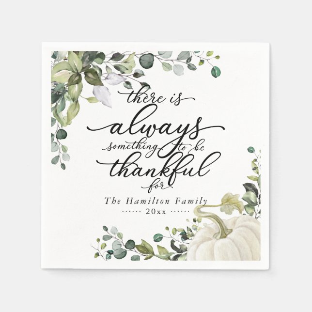 Greenery Eucalyptus Pumpkin Thanksgiving Dinner Napkins (Front)