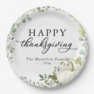 Greenery Eucalyptus Pumpkin Thanksgiving Dinner Paper Plates