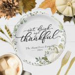 Greenery Eucalyptus Pumpkin Thanksgiving Dinner Paper Plates<br><div class="desc">Lovely greenery eucalyptus,  white pumpkin Thanksgiving dinner paper plate. Easy to personalize with your details. Please get in touch with me via chat if you have questions about the artwork or need customization. PLEASE NOTE: For assistance on orders,  shipping,  product information,  etc.,  contact Zazzle Customer Care directly https://help.zazzle.com/hc/en-us/articles/221463567-How-Do-I-Contact-Zazzle-Customer-Support-.</div>