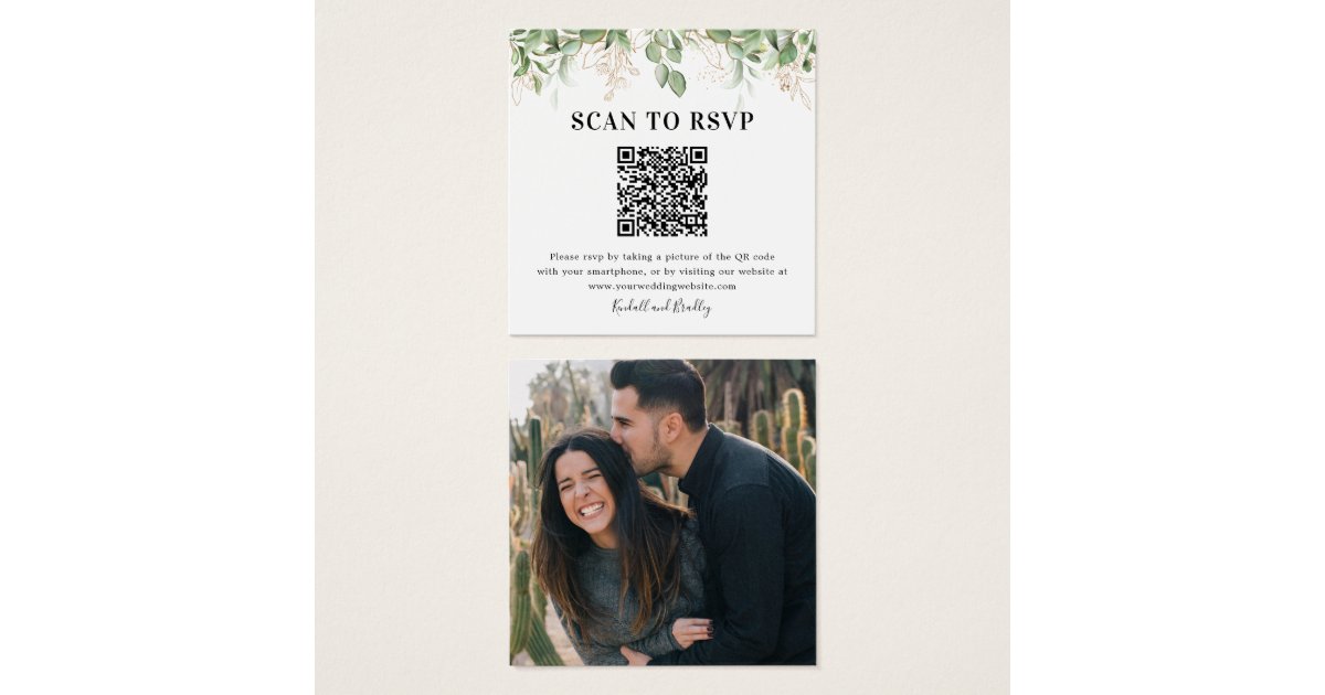 Greenery Eucalyptus QR Code Photo Wedding RSVP | Zazzle