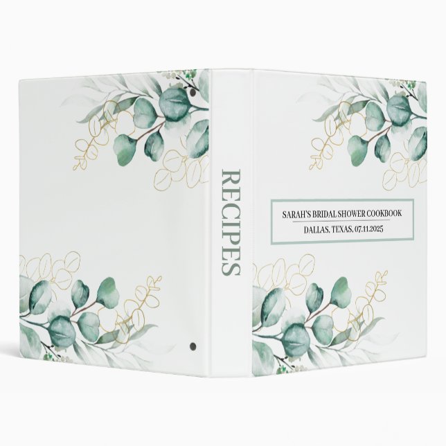 Greenery Eucalyptus Recipes Bridal Shower 3 Ring Binder (Background)