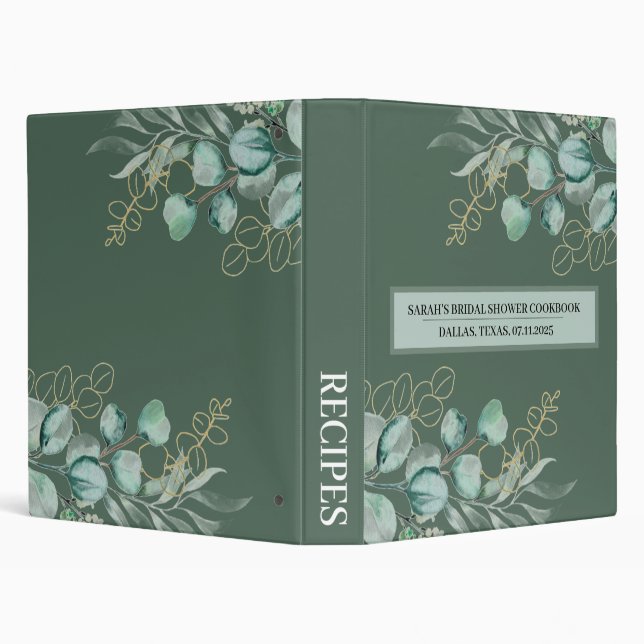 Greenery Eucalyptus Recipes Bridal Shower 3 Ring Binder (Background)
