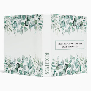 Greenery Eucalyptus Recipes Bridal Shower 3 Ring Binder