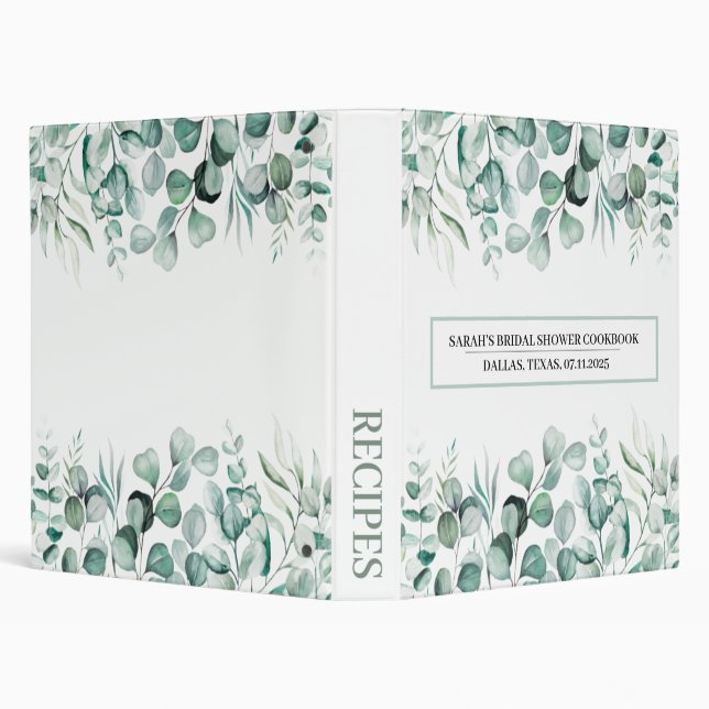 Greenery Eucalyptus Recipes Bridal Shower 3 Ring Binder (Background)
