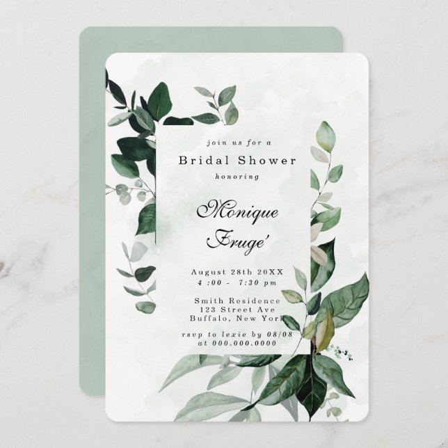 Greenery Eucalyptus Rustic Bridal Shower Invitatio Invitation (Front/Back)