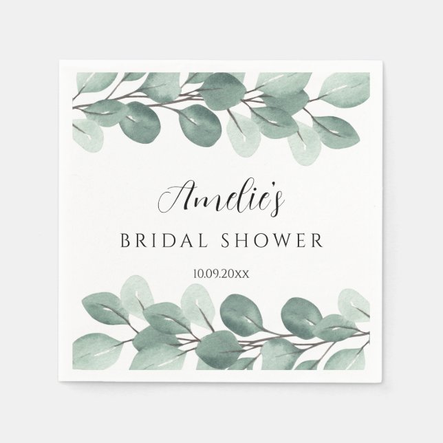Greenery Eucalyptus Rustic Bridal Shower  Napkins (Front)