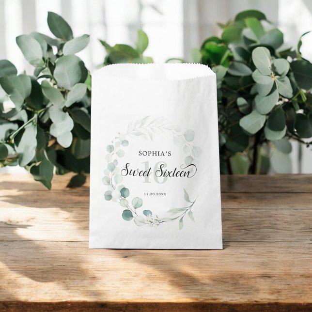 Greenery Eucalyptus Rustic Sweet 16 Favor Bag (Creator Uploaded)