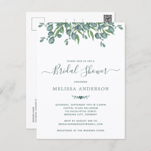 Greenery Eucalyptus Sage Bridal Shower Invitation Postcard