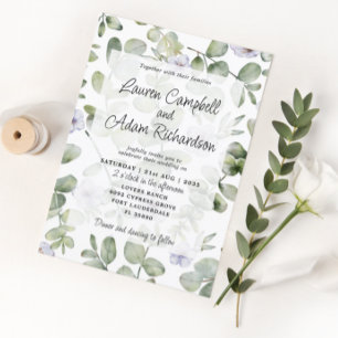 Greenery Eucalyptus Sage Green & Floral Wedding Invitation
