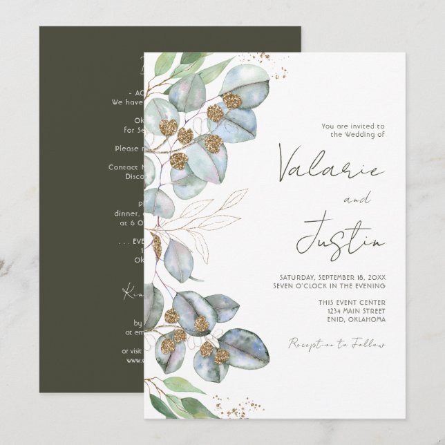 Greenery Eucalyptus Sage Wedding All in One Invitation (Front/Back)