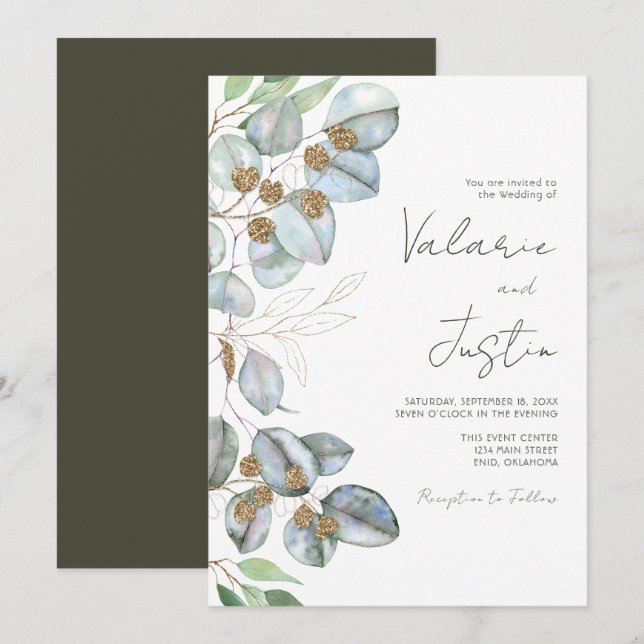 Greenery Eucalyptus Sage Wedding Invitation (Front/Back)