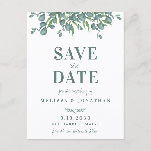 Greenery Eucalyptus Sage Wedding Save The Date Postcard