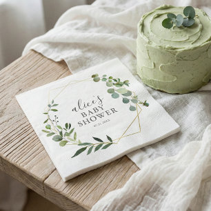 Greenery Eucalyptus Script Baby Shower Napkins