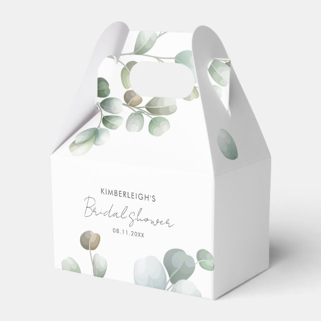 Greenery Eucalyptus Script Bridal Shower Favor Boxes (Front Side)