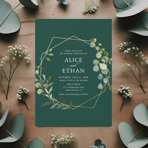 Greenery Eucalyptus Script Emerald Green Invitation