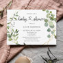 Greenery Eucalyptus Script Heart Baby Shower Invitation