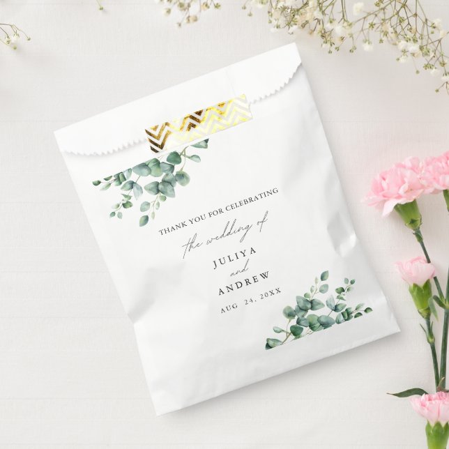  Greenery Eucalyptus script wedding Favor Bag (Sealed)