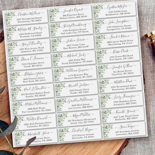 Greenery Eucalyptus Script Wedding Guest Address Sticker