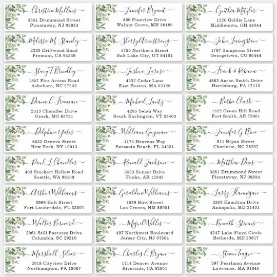 Greenery Eucalyptus Script Wedding Guest Address Sticker | Zazzle.com