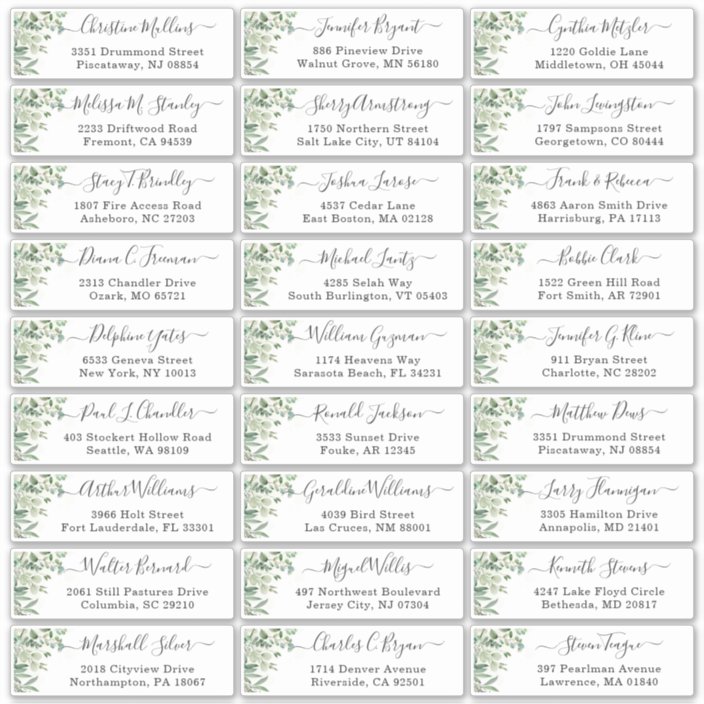 Greenery Eucalyptus Script Wedding Guest Address Sticker | Zazzle.com